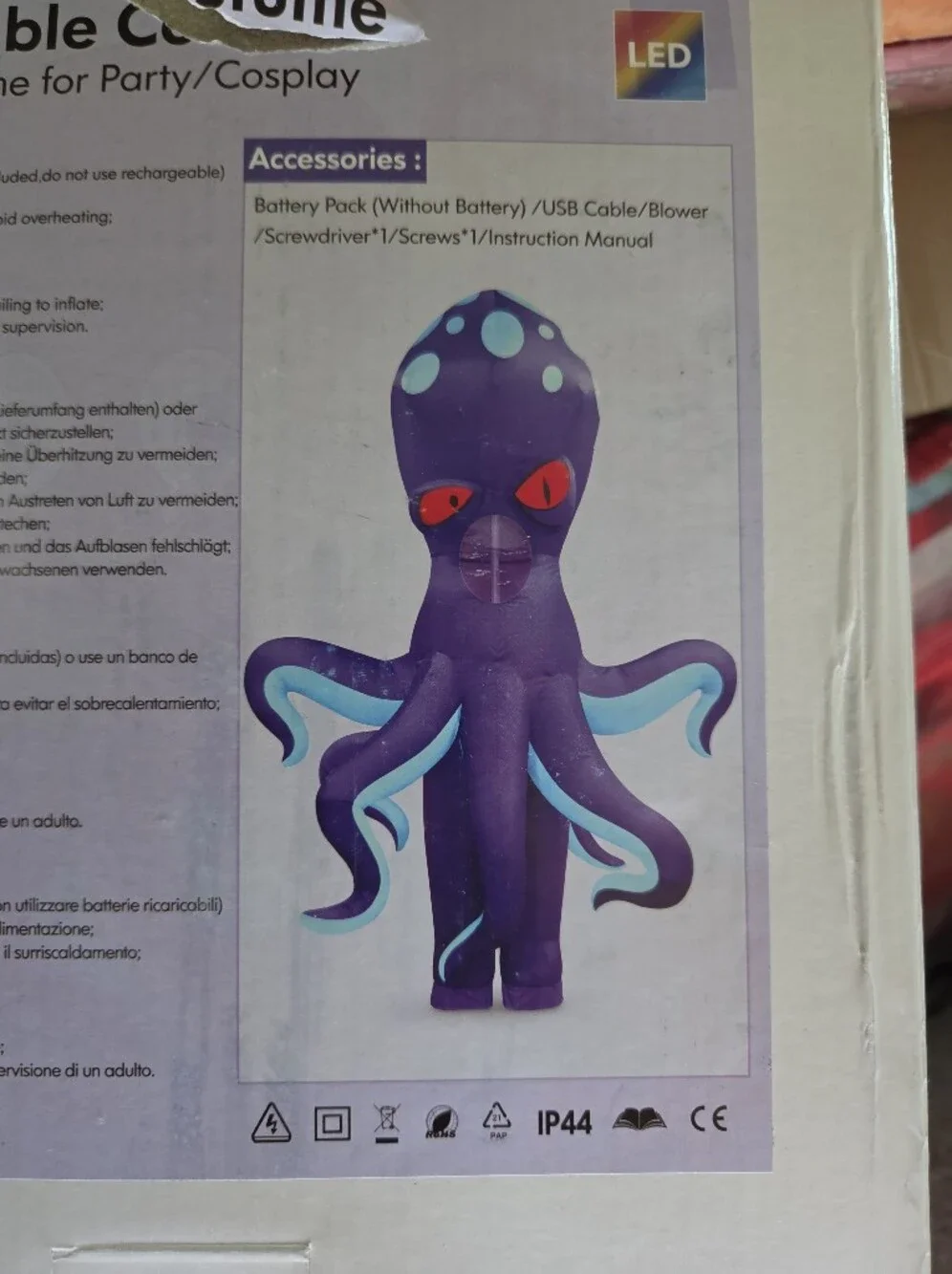 Adult Inflatable Octopus Costume - Purple LED Party Wear